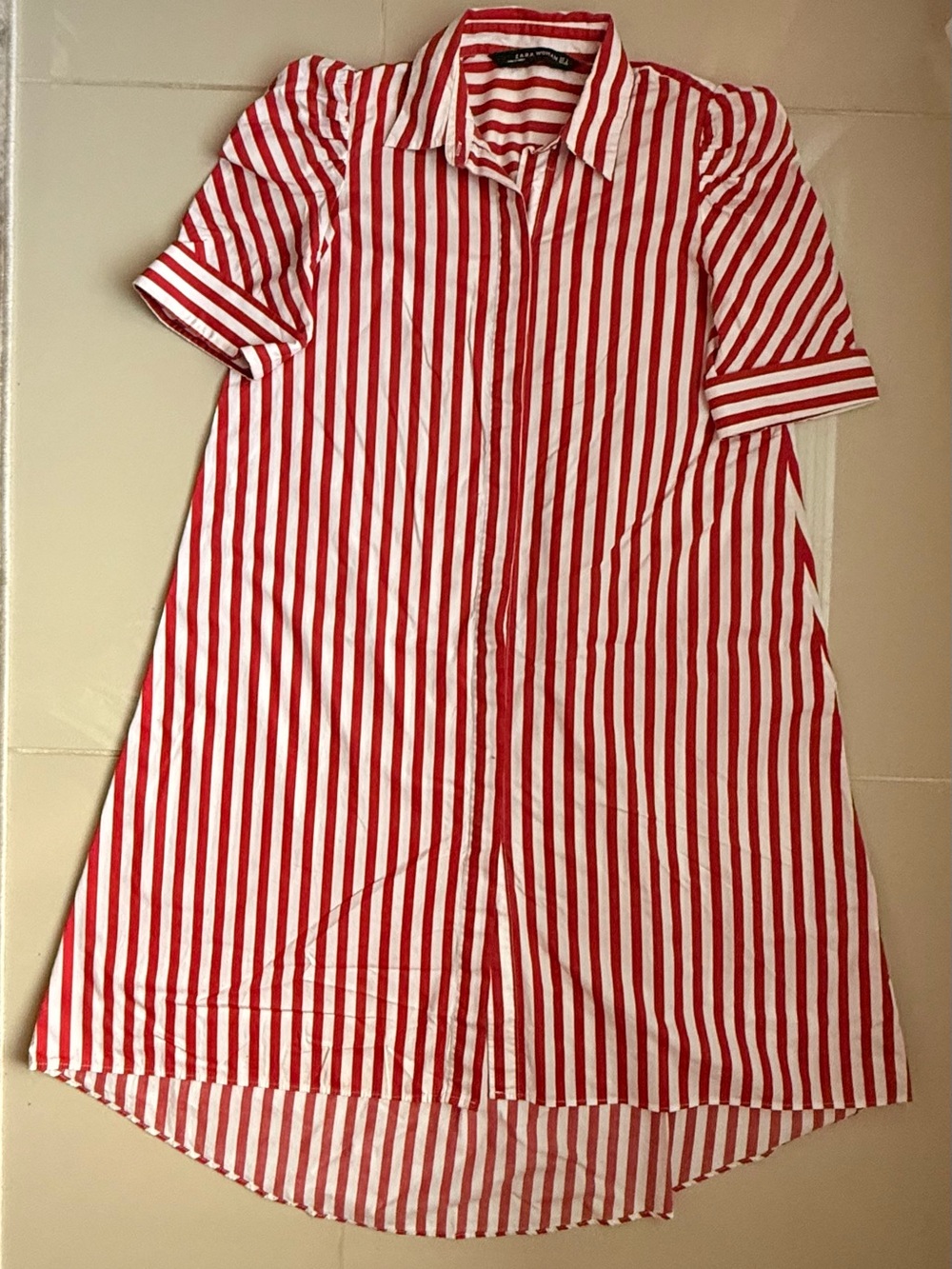 Zara Woman Red & White Striped Shirt Dress - Size S